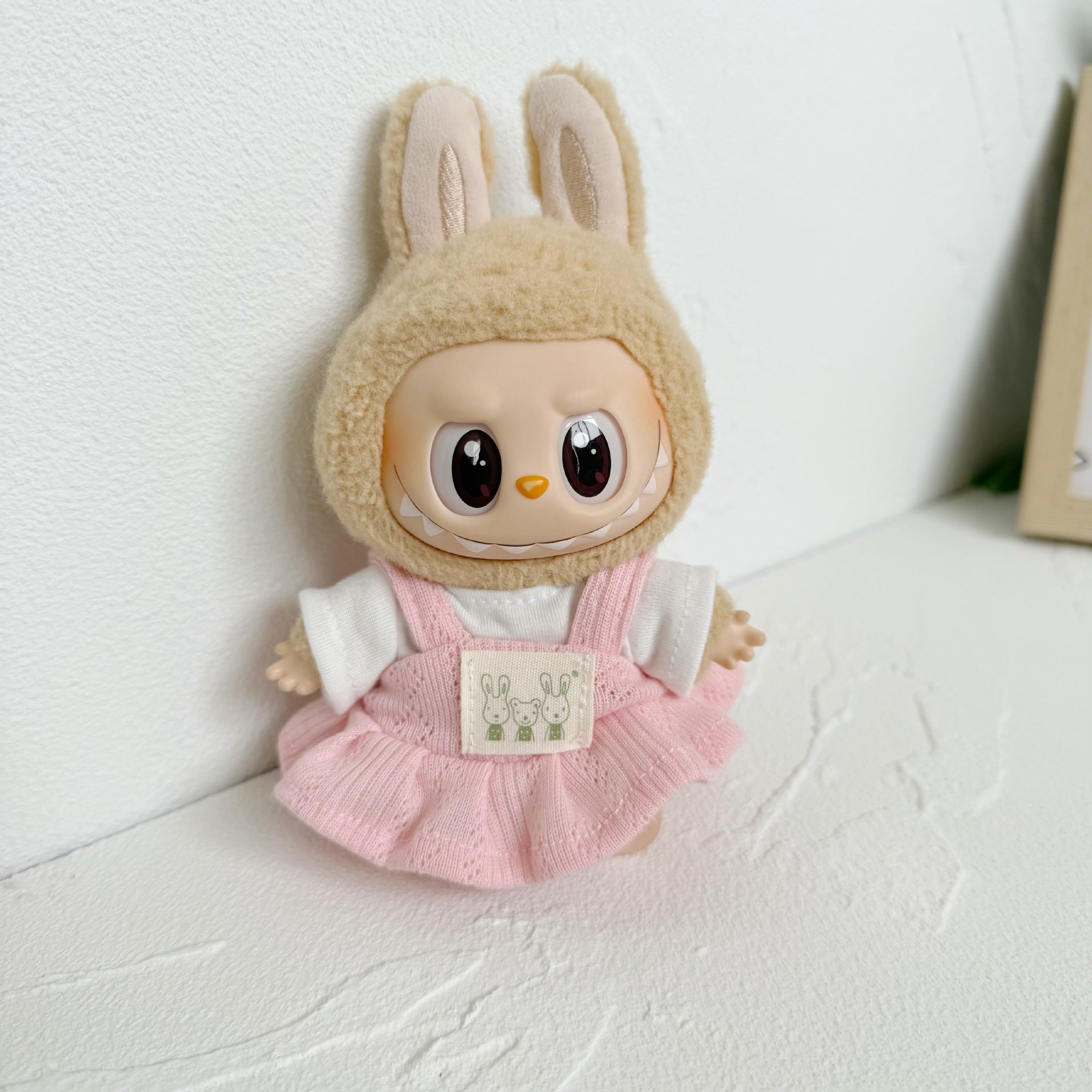 Clothes Only] 17cm Labubu Pendant Couple T-Shirt Overalls Skirt Clothing Accessories Blind Box Doll Clothes