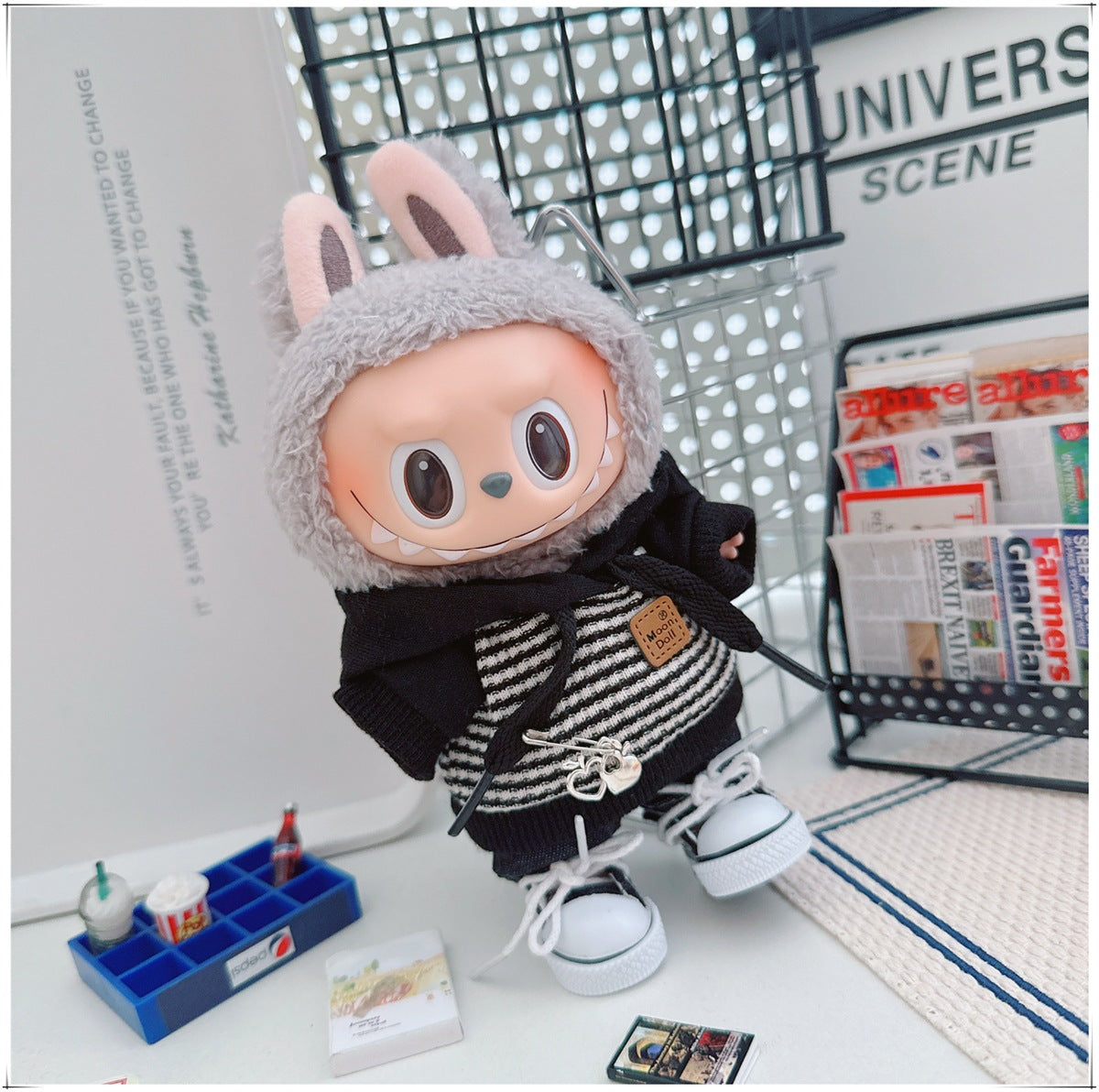 Labubu Doll Outfit - Striped Sweater & Hat Set for 17cm Labubu