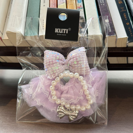 Labubu Doll Pearl Bow Necklace Set - Green, Purple, Pink, White, Blue