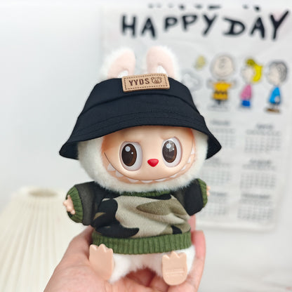 Labubu 17cm Doll Camouflage Outfit with Fisherman Hat & Accessories