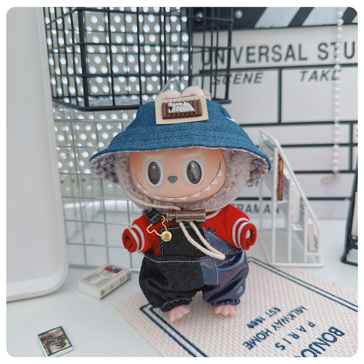 Labubu Doll Outfit - One Shoulder Cool Overalls & T-Shirt Set