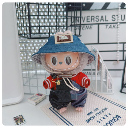Labubu Doll Outfit - One Shoulder Cool Overalls & T-Shirt Set