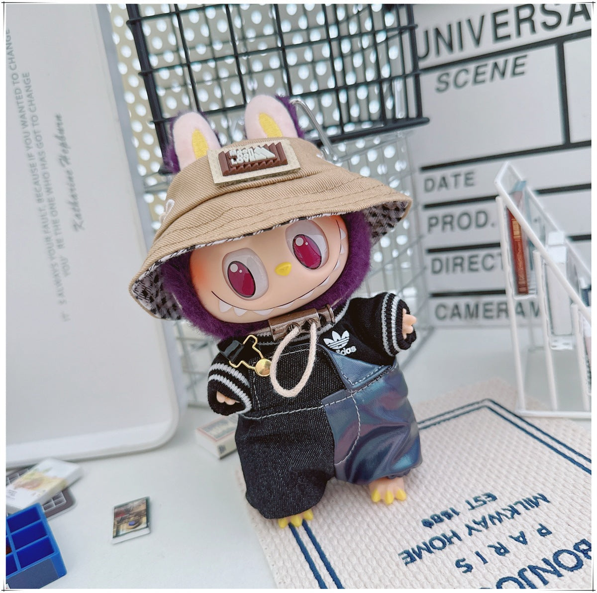 Labubu Doll Outfit - One Shoulder Cool Overalls & T-Shirt Set
