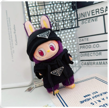Labubu Doll Hooded Sweatshirt & Crossbody Bag Outfit for 10cm & 17cm Vinyl Dolls