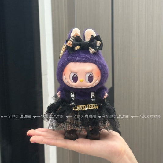 Labubu Doll Outfit - Berber Plaid Dress with Hair Clip & Shoes