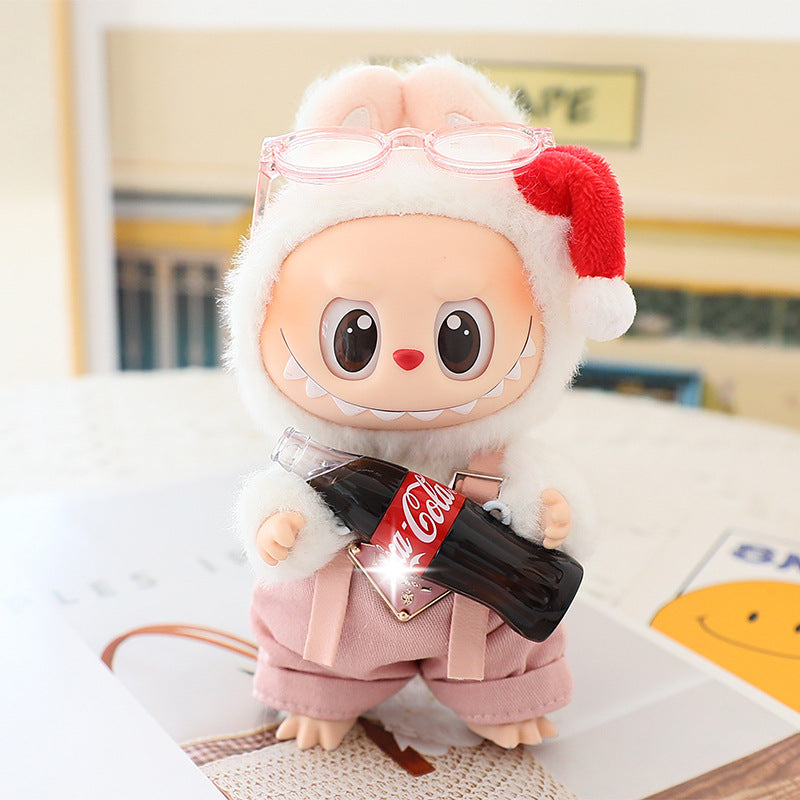 17cm Labubu Fisherman Hat Macaron Vinyl Face Labubu Doll Doll Triangle suit Glasses