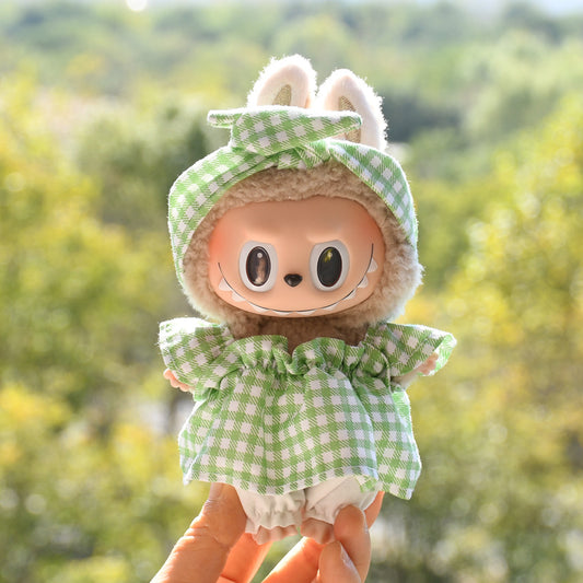 [Clothes for sale only] 17cm pendant cloth cloth clothes with hair band plaid skirt vinyl doll clothes
