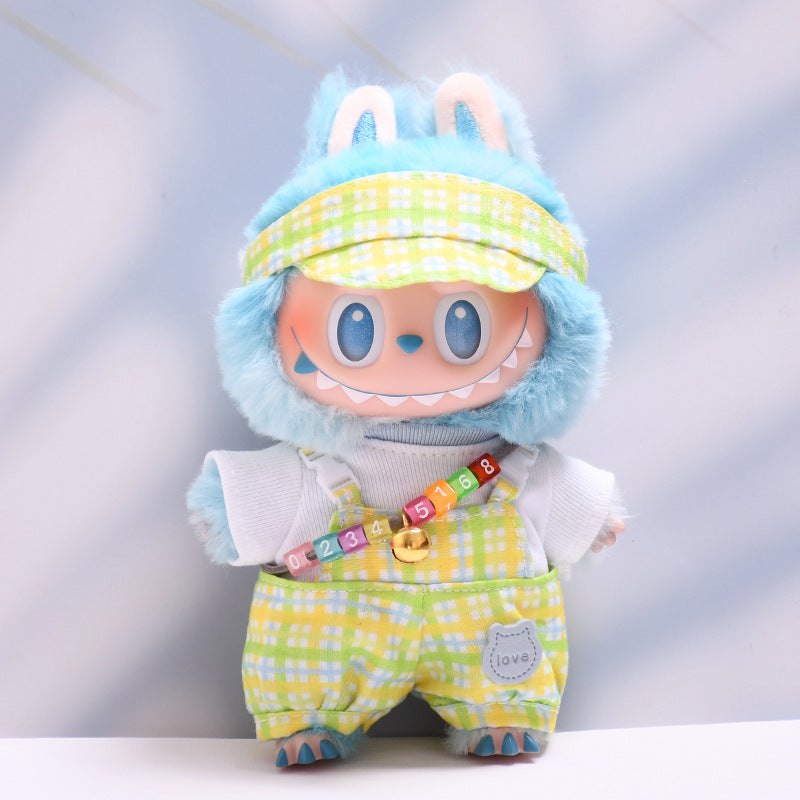 Only baby clothes] one, two and three generations of pendants labubu clothes plaid little suspenders pants cloth doll clothes