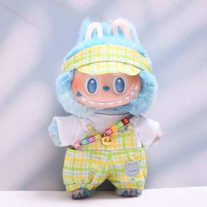 Only baby clothes] one, two and three generations of pendants labubu clothes plaid little suspenders pants cloth doll clothes