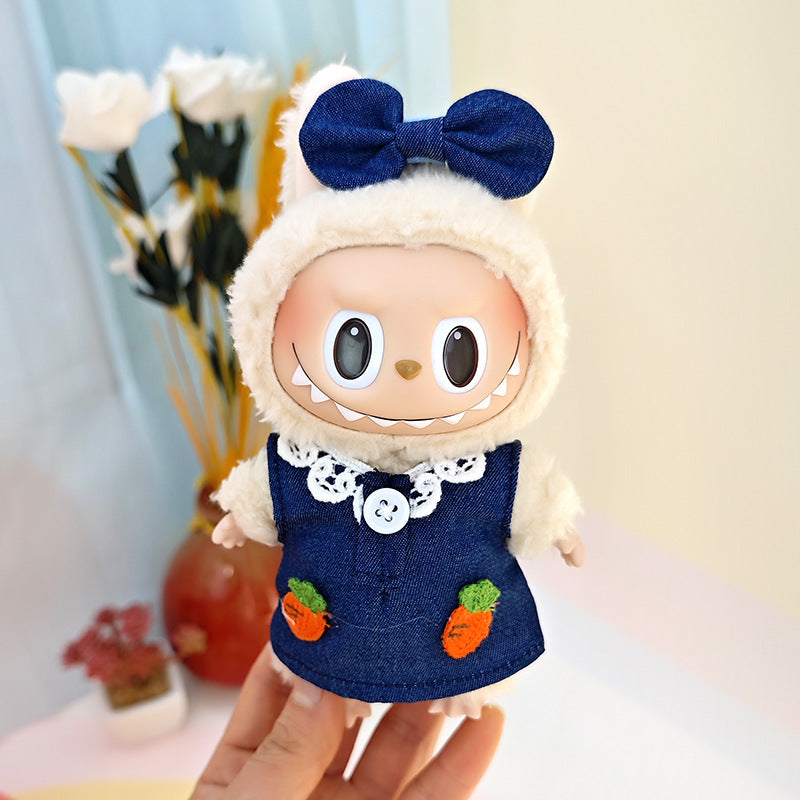 Suspender pants suit suitable for cloth cloth clothes to replace 15cm blind box series labubu vinyl baby clothes.