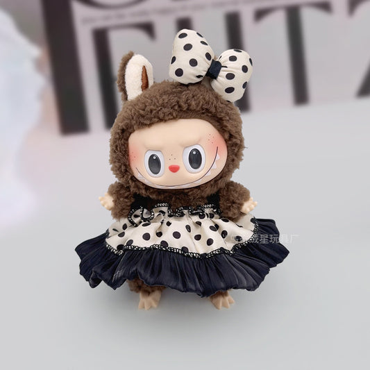 Labubu Doll Outfit - Polka Dot Skirt & Bow Set for 13-18cm Dolls