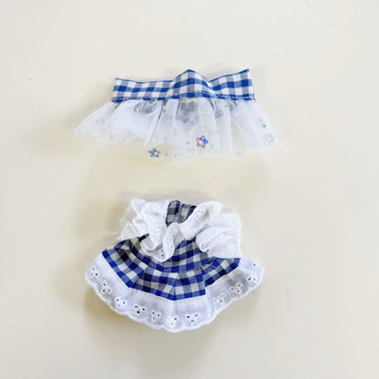 First, Second and Third Generation Blind Box Labubu Clothing Pendant Labubu Replacement Blue Plaid Lace Dress Lace Hat