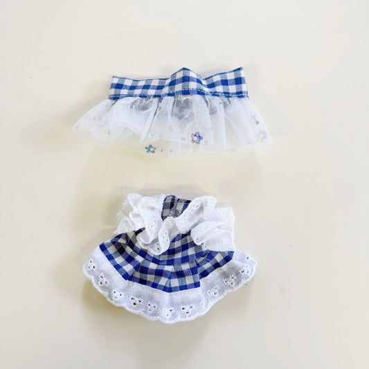 First, Second and Third Generation Blind Box Labubu Clothing Pendant Labubu Replacement Blue Plaid Lace Dress Lace Hat