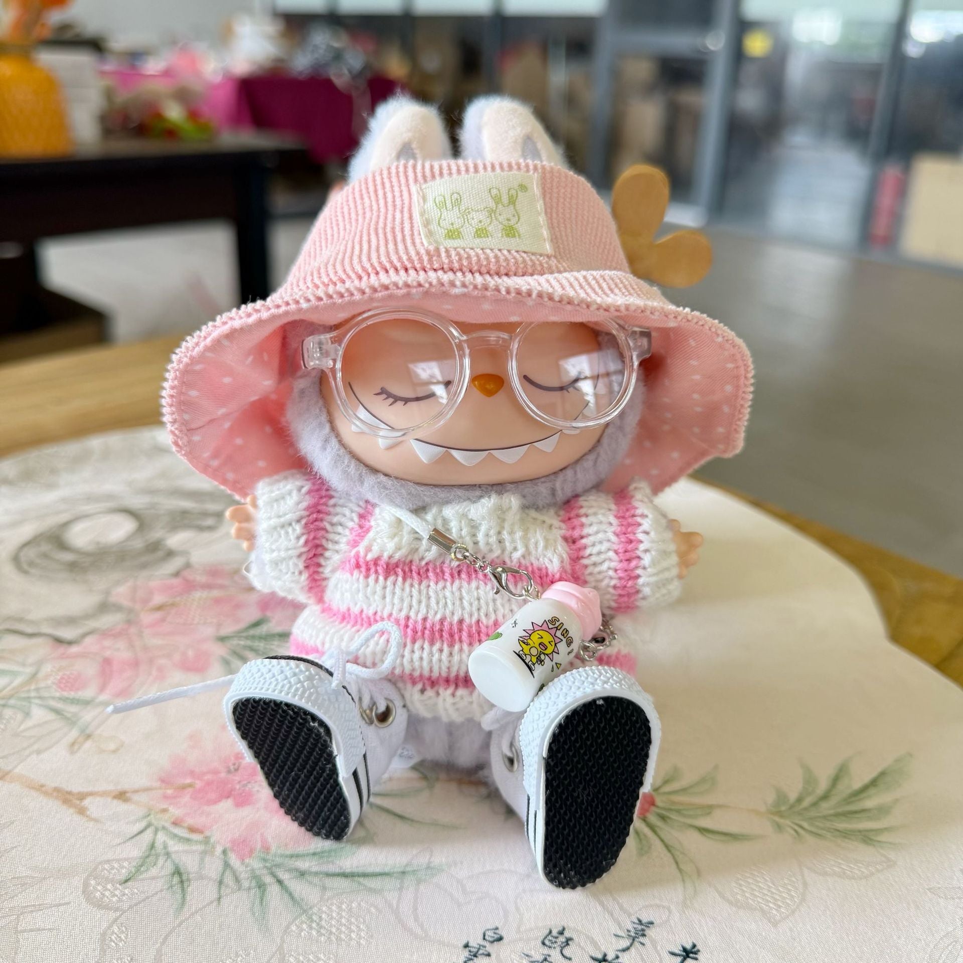 Only clothes] second generation labubu doll clothes Labubu sit party doll clothes brushed hat striped sweater