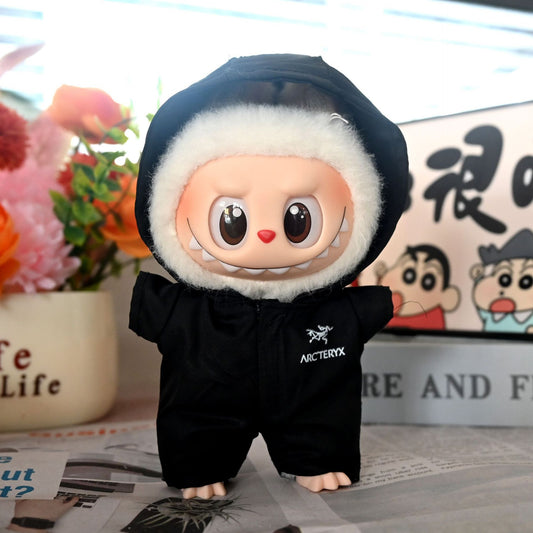Labubu Hooded Sweatshirt for 17cm Doll - Black & Rose Red