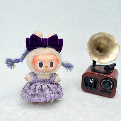 Labubu Doll Skirt Outfit with Bow and Hair Accessories - Yellow, Purple, Blue