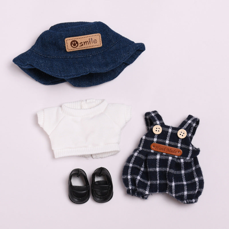 Only baby clothes] Macaron pendant labubu clothes plaid suspenders suit 17cm cloth cute baby clothes