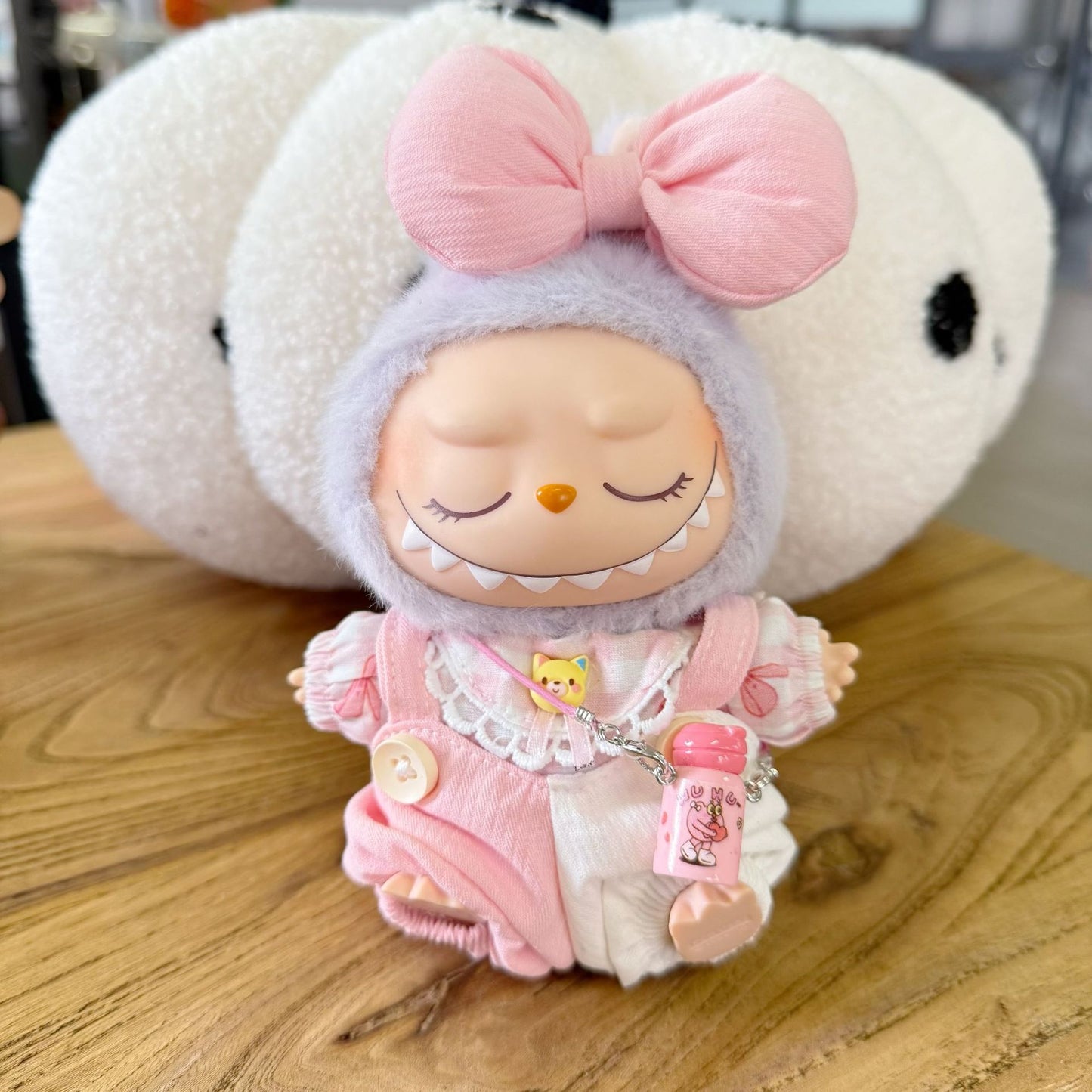 MACARO Rab Cloth Clothes Spring New Pink White Kitten Strap Suit Second Generation LABUBU Doll Cute