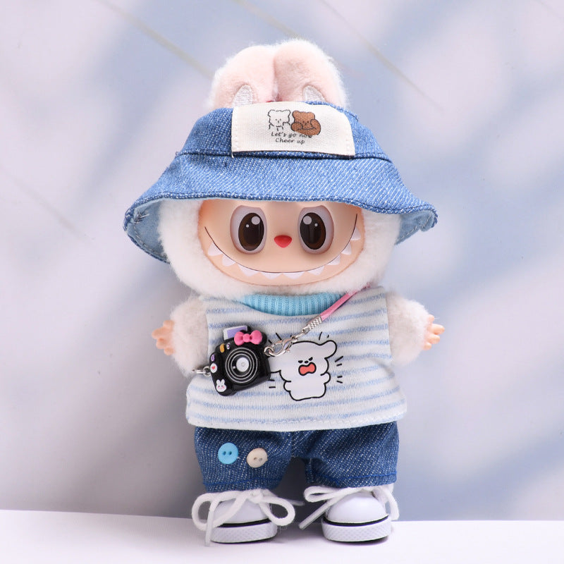 Only baby clothes] one, two and three generations of pendant labubu clothes grid striped small animal suit labubu baby clothes