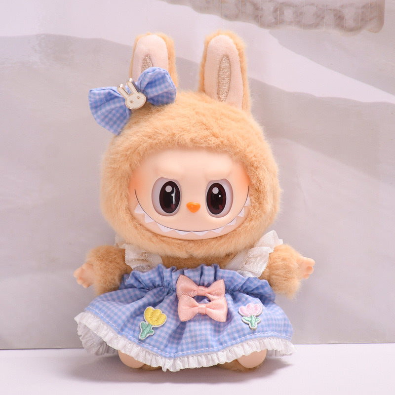 Only clothes] second generation blind box Labubu clothes key chain pull cloth sit party doll yellow love skirt