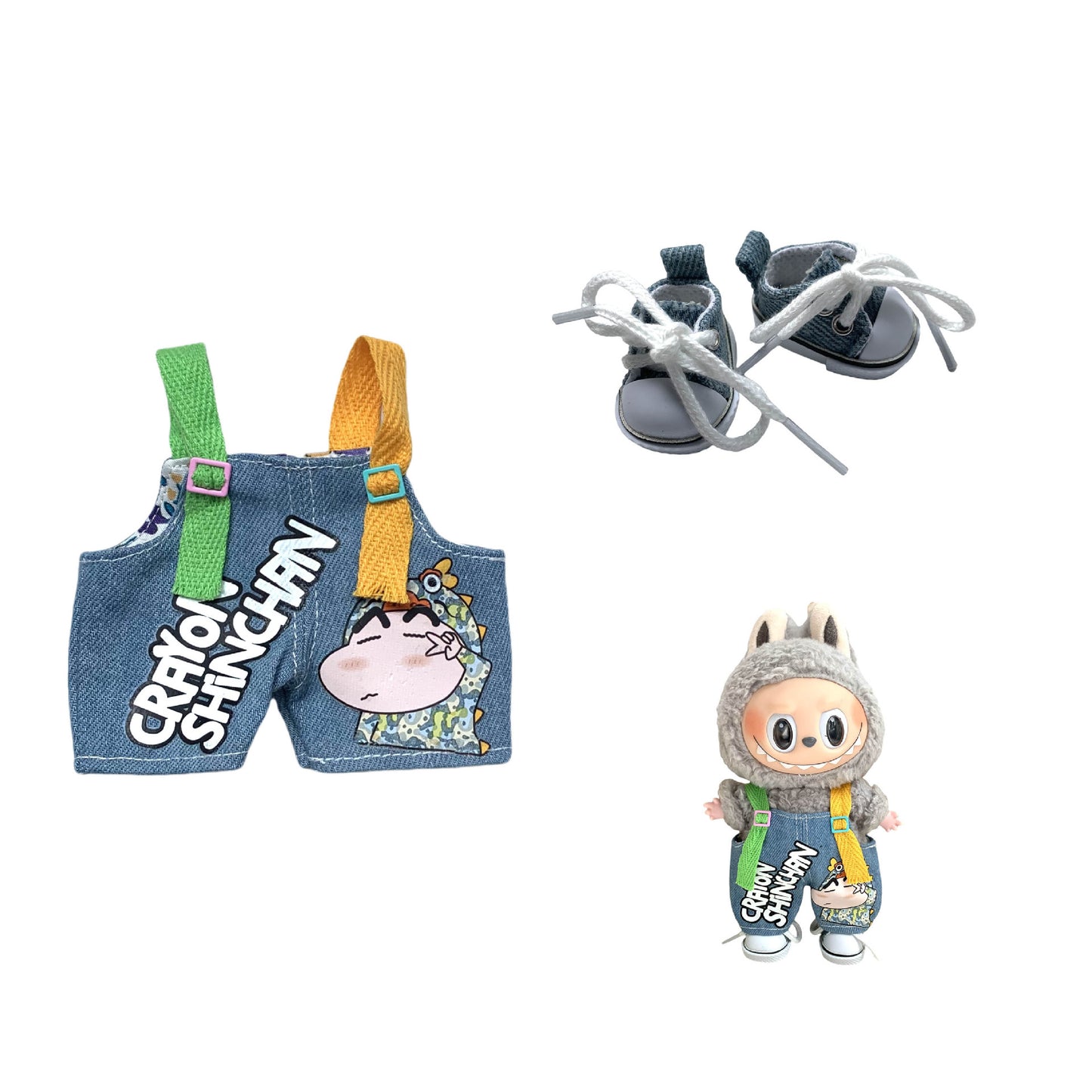 Labubu Doll Crayon Shin-chan Overalls Outfit with Accessories for 17cm Doll