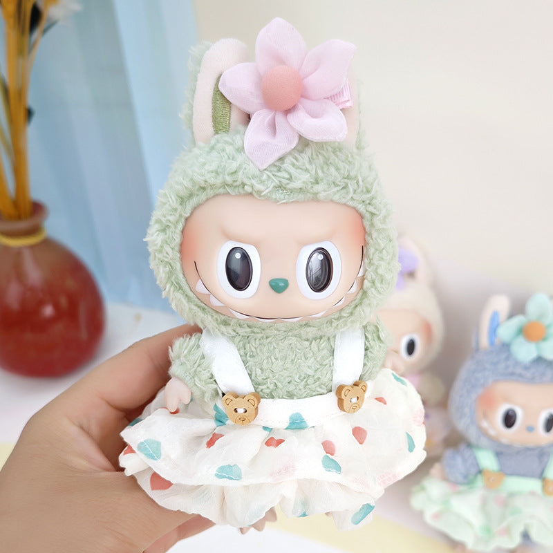 Suspender pants suit suitable for cloth cloth clothes to replace 15cm blind box series labubu vinyl baby clothes.