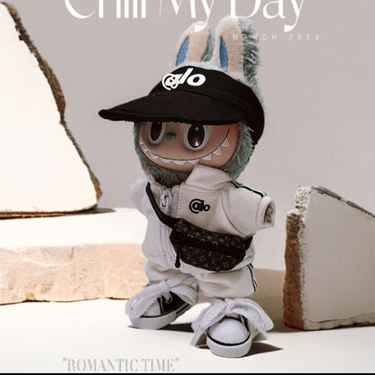 Labubu Doll Outfit Set for 17cm Vinyl Doll - Hat, Sweatshirt, Shorts & Shoes