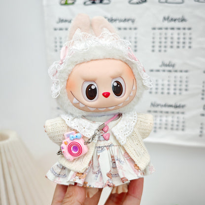 Labubu Doll Outfit Set - Red Leather Dress & Accessories for 15-17cm Vinyl Doll