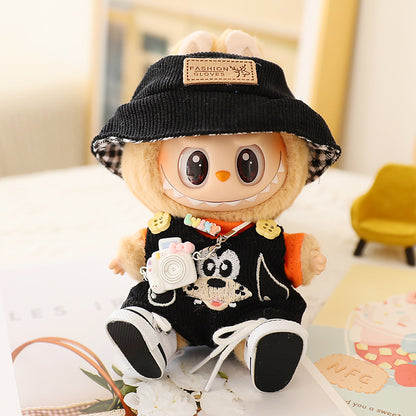 17cm labubu labubu blind box doll clothes second generation sitting party for cute suspenders suit