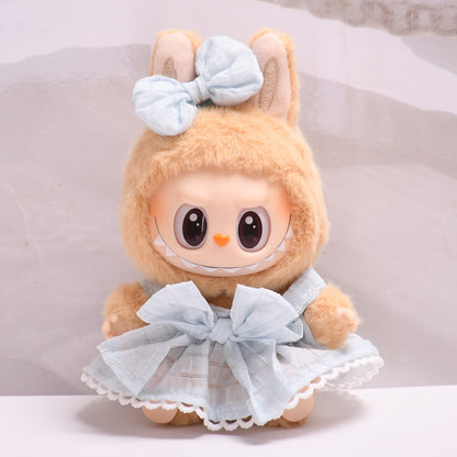 Clothing Only] Second-Generation Vinyl Sitting Party Labubu Pendant Clothing Cool Suspender Skirt Labubu Baby Clothes
