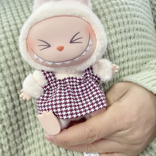 Clothes Only] LABUBU Sit Party Series Doll Doll Coat First and Second Generation Rab Cloth Houndstooth Dress