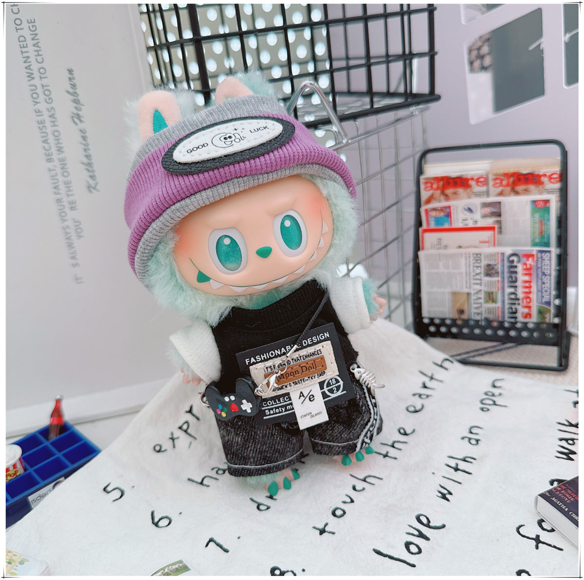 Labubu 17cm Doll Trendy Smoke Purple T-Shirt & Shorts Outfit