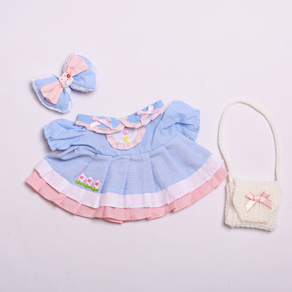 Labubu Doll Clothes - Spring Outing Skirt & Bow Satchel for 38cm Pull Cloth Doll