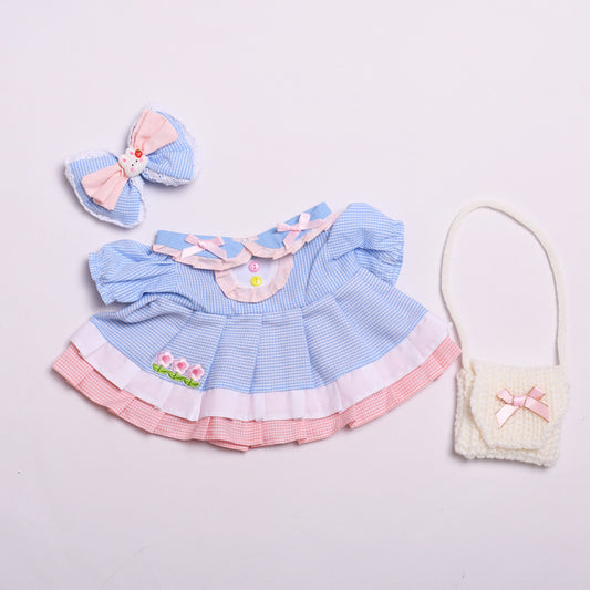 Labubu Doll Clothes - Spring Outing Skirt & Bow Satchel for 38cm Pull Cloth Doll
