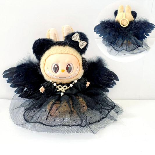 Bubble Mart 17cm Rab cloth pendant angel devil black wedding dress angel wings skirt for baby clothes