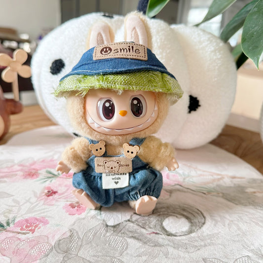 Clothes Only] Second Generation Blind Box Sitting Party Rag Clothes LABUBU Doll Cowboy Hat Strap Pants suit