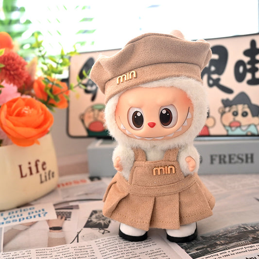 Labubu Doll Outfit - 17cm Pleated Skirt & Hat Set