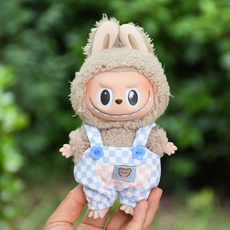 Only clothes] blind box 17cm pendant cloth cloth clothes plaid suspenders vinyl labubu cute baby pants