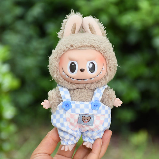 Only clothes] blind box 17cm pendant cloth cloth clothes plaid suspenders vinyl labubu cute baby pants