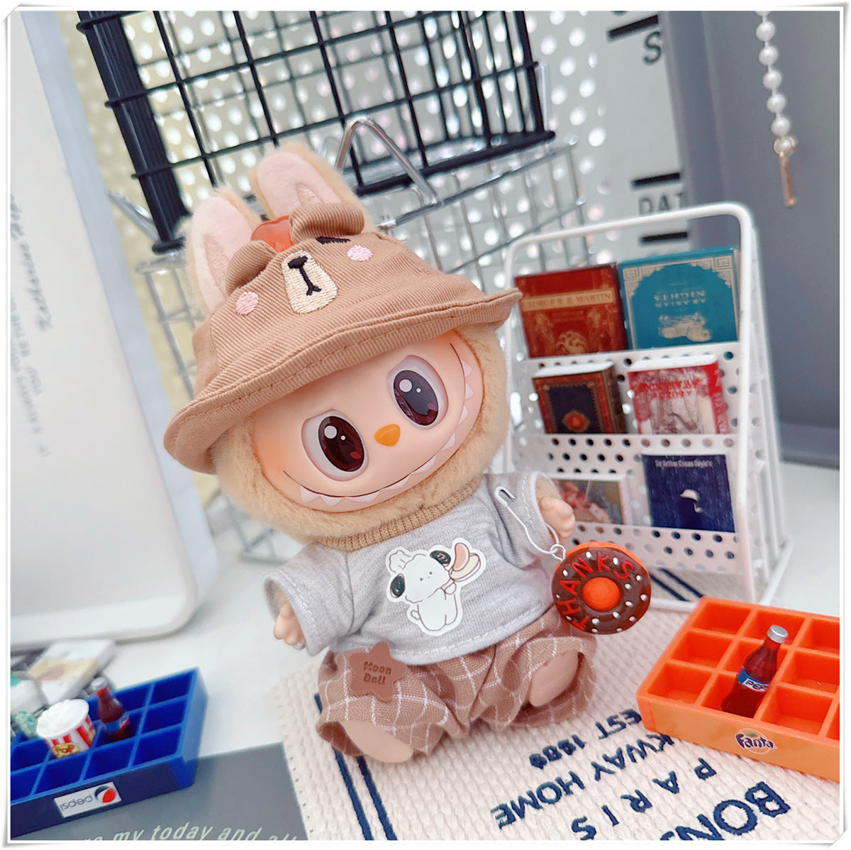 Labubu Doll Outfit - Plaid Suit, Hat & Accessories for 10cm & 17cm Dolls