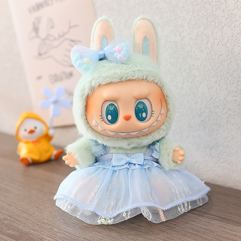 The first and second generation labubu labubu sit party vinyl doll blind box pendant doll clothes for wedding dress skirt