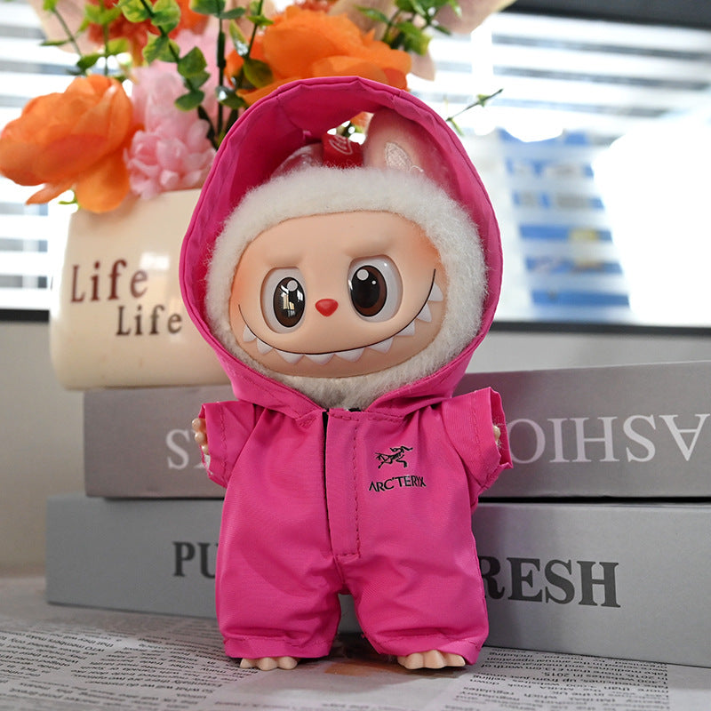 Labubu Hooded Sweatshirt for 17cm Doll - Black & Rose Red