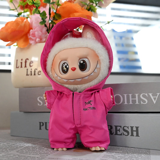 Labubu Hooded Sweatshirt for 17cm Doll - Black & Rose Red