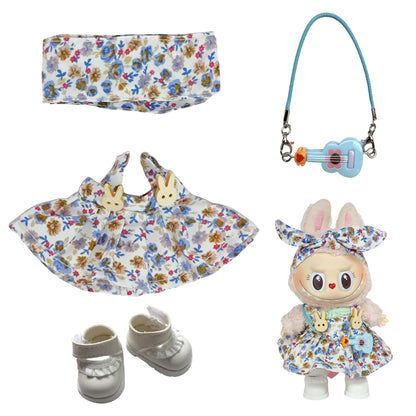 Labubu Doll Floral Skirt Outfit with Headband & Shoes for 1st/2nd Gen