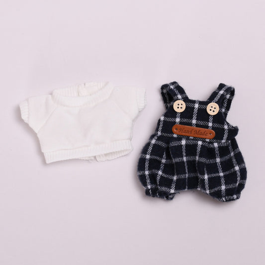 Only baby clothes] Macaron pendant labubu clothes plaid suspenders suit 17cm cloth cute baby clothes