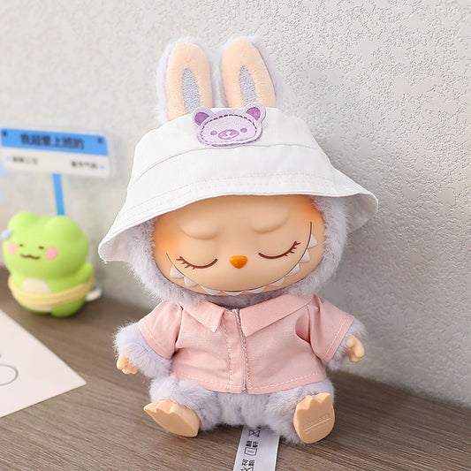 LABUBU cloth clothes sit party heart Macaron 17cm 15cm vinyl pendant hat shirt