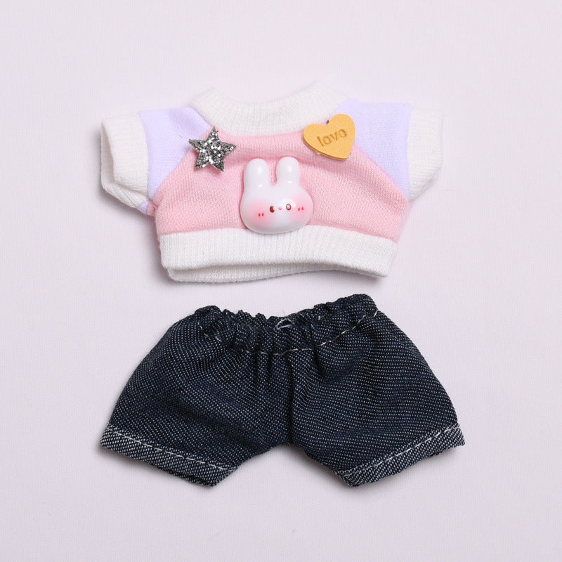Labubu Doll Outfit - 17cm Vinyl Doll Clothes Set (T-Shirt & Denim Shorts)