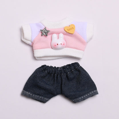 Labubu Doll Outfit - 17cm Vinyl Doll Clothes Set (T-Shirt & Denim Shorts)