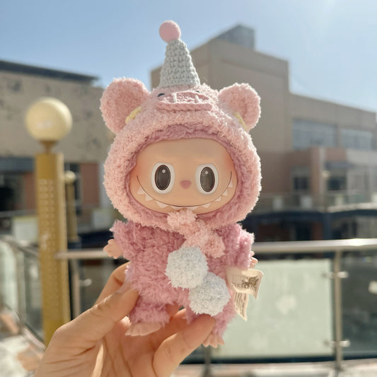 Only clothes] vinyl plush doll clothes 15CM key chain pull cloth head cover handmade pink pig hat adorable