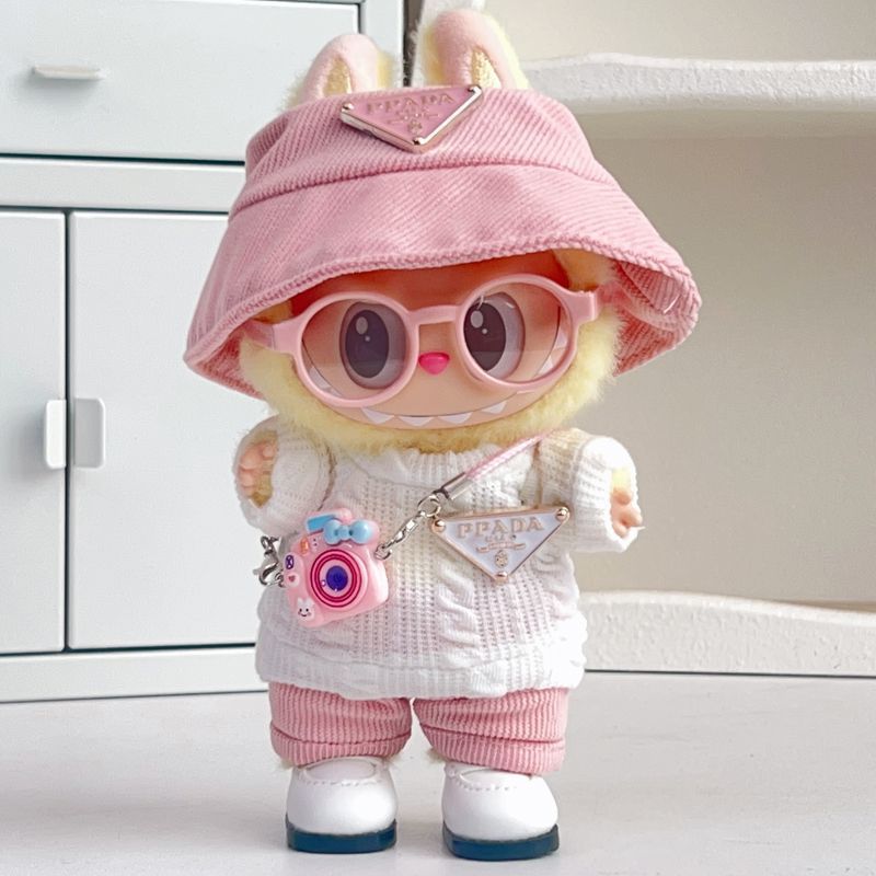 Labubu Doll Outfit - White Triangle Sweater with Colorful Accessories